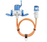 goobay EEC Caravan Adapter Cable, 1.5 m, CEE Plug to 1 x CEE Socket and 2 x Socket with Protection Contact, IP 44, Camping Cable, Motorhome and Construction, 76231