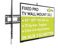 Goobay Fixed Pro TV Wall Mount (XL), 43-100" TV - Max 75kg - Easy and Secure Mount with Auto Locking - VESA Compatible - Swivel Motion - QLED/LED - Black 78781