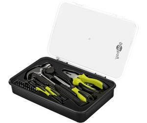 goobay Hand Tool Set 26 Pieces Mobile Tool Set for DIY Work and on The go - 2 Screwdrivers, bit Set, Screwdriver with bit Holder, Combination Pliers 6" and Batten Hammer in a Tool case - 77845