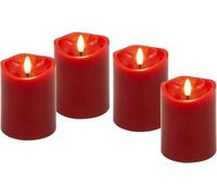 goobay Lighted Candles with Timer Function Set of 4 in red with 3D Wick & Battery Operated, Elegant for The Living Room, Dining Room and Advent - 77749