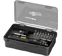 goobay Mini Cordless Screwdriver Set 28 Pieces - 24 Bits, 1 Extension, 1 Bracket and 1 Adapter Made of Chrome Vanadium Steel - Stick Wrench, 3-Stage Torque, Front LED Lighting - 77816