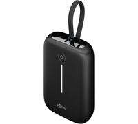 goobay Powerbank 10.000 mAh with Integrated USB-C Cable 13 cm - Quick Charge/Power Delivery - for Samsung, Xiaomi, Lenovo, Huawei, Apple iPhone or iPad / 76251