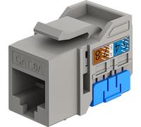 goobay RJ45 Coupling Keystone RJ45 LAN Cable Connector - Slim & Short UTP Module, 16.5 mm wide, tool-free LSA mounting, CAT 6A, PoE+ compatible, 10-Gigabit Ethernet / 500 MHz, grey - 77951