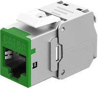 goobay RJ45 Coupling Keystone RJ45 LAN Cable Connector - Slim STP Module, 16.6 mm Wide, Tool-Free LSA Assembly, CAT 6A, PoE+ Compatible, Zinc Die-Cast Housing, 10-Gigabit Ethernet, Green - 77945