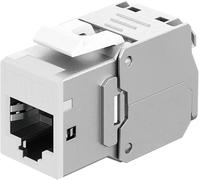 goobay RJ45 Coupling Keystone RJ45 LAN Cable Connector - Slim STP Module, 16.6 mm Wide, Tool-Free LSA Assembly, CAT 6A, PoE+ Compatible, Zinc Die-Cast Housing, 10-Gigabit Ethernet, White - 77949