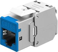 goobay RJ45 Coupling Keystone RJ45 LAN Cable Connector - Slim STP Module, 16.6 mm Wide, Tool-Free LSA Assembly, CAT 6A, PoE+ Compatible, Zinc Die-Cast Housing, 10-Gigabit Ethernet, Blue - 77944