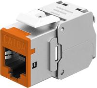 goobay RJ45 Coupling Keystone RJ45 LAN Cable Connector - Slim STP Module, 16.6 mm Wide, Tool-Free LSA Assembly, CAT 6A, PoE+ Compatible, Zinc Die-Cast Housing, 10-Gigabit Ethernet, Orange - 77947