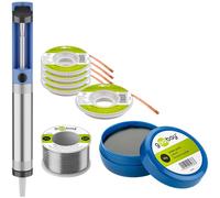 Goobay Soldering Iron Set with Desoldering Braid 2 mm 1.5 m Spool, Soldering Grease 50 g Can, Desoldering Pump LSP 100 LC, LZ 1.0 mm 100 g - Lead-Free - 76173