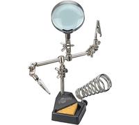 goobay Third Hand with 2.5X Magnifier and Soldering Iron Stand, Soldering Tool with Adjustable Tweezers, 60mm Magnifier, Cast Iron Base, for Electronics and DIY, 76560