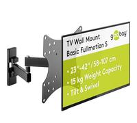 goobay TV Wall Mount - 23 to 42 Inch, Fully Movable Tilt and Swivel Monitor Mount, 15 kg Load Capacity, 44 cm to 282 cm Extendable Wall Clearance, VESA Standard, Single Arm Joint 49714 Black