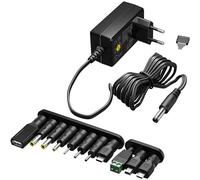 Goobay - Universal 5.5 x 2.1 mm DC power supply with 3 V - 12 V, max. 3.6 W / 1.2 A, with 7 add/interchangeable adapters - Black, 65592