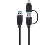 Goobay USB 3.0 cable w. USB-A to USB-C Adapter Black - 0 5 metres