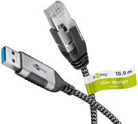 Goobay USB-A 3.0 to RJ45 Ethernet CAT 6 Cable Slim/Adapter Cable/Stable Wired Internet Connection with Router/Network Switch/USB to RJ45 Adapter / 1 Gbit/s / 10 m/black-silver / 74399
