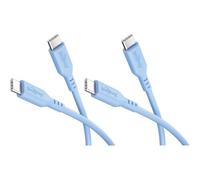 Goobay USB-C Silicone Cable Set of 2, 1.5m, Blue, 60W, USB-C to USB-C | Power Delivery up to 60 W and 3 A charging current, Soft silicone sheath for high flexibility, kink protection