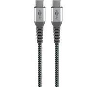 goobay USB-C Textile Cable 0.15 m, Data Cable with Robust Metal Plugs and Braided Textile Sheath, 60 W 3 A Space Grey, Charging Cable for MacBook, iPhone 15, iPad, Samsung Powerbank - 79559