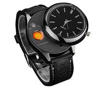 GOOBIX 2 in 1 Electric Lighter, USB Lighter Wristwatch with Tungsten Wire Ignition, Rechargeable Flameless Cigarette Lighter for Cigar Candle (Color : Nero)