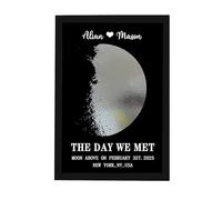 GOOBRRL Custom Silver Foil Moon Phase Picture Sign for Couple Personalized The Date We Met Moon Phase Birthday Moon Phase Wall Decor Gifts for Wedding Valentine's Day Birthday Wedding