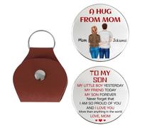 GOOBRRL Personalized A Hug From Mom Pocket Hug Token Custom Names To My Son Keychain Sons and Mother Portrait Leather Keychain Inspirational Gifts from Mom for Son Christmas Birthday