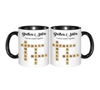 GOOBRRL Personalized Crossword Puzzle Coffee Mug Custom Family Name Puzzle Mug Brothers and Sisters Forever Linked Together Ceramic Coffee Cup Gift for Brother Sister Sibling Christmas Birthday,01