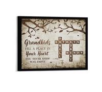 GOOBRRL Personalized Crossword Puzzle Poster Sign Custom Family Name Canvas Painting Wall Art Grandkids Fill A Place In Your Heart You Never Knew Was Empty Canvas Sign Gifts for Grandparents Mom Dad