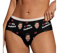 GOOBRRL Personalized Face Thongs for Women Custom Photo Underwear Thong Briefs Sexy G-String I Love My Husband Thongs with Boyfriend Husband Face Funny Underwear Panties Gift for Her,Style 3-3