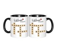 GOOBRRL Personalized Family Crossword Puzzle Coffee Mug Custom Family Puzzle Mug with Names Siblings Forever Ceramic Coffee Cup Gift for Brother Sister Sibling Christmas Birthday Anniversary,01