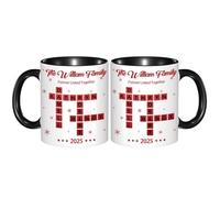 GOOBRRL Personalized Family Name Coffee Mug Custom Crossword Puzzle Mug with Names Family Forever Linked Together Ceramic Coffee Cup Gift for Mom Dad Kids Christmas Birthday Anniversary,01