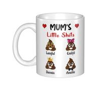 GOOBRRL Personalized Mum's Little Shits Coffee Mug Custom Poop Mug with Kids Names Funny Coffee Cup Gift from Daughter Son for Mom Novelty Poop Cup Gift for Mother Mama Nana Birthday Christmas