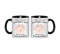 GOOBRRL Personalized Our First Mother's Day Together Mug Custom Name Newborn Coffee Mug Happy 1st Mothers Day New Mommy Coffee Cup First Time Mom Ceramic Cup Best Mom Ever Gift from Son Daughter,01