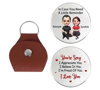 GOOBRRL Personalized Pocket Hug Token Keychain Custom Couple Portrait Leather Keychain In Case You Need A Little Reminder Key Chain Gift for Men Woman Husband Wife Anniversary Valentines Birthday