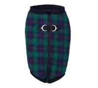 Gooby Fashion Vest - Check Dog Jacket - Green, Medium - Warm Zip Up Bomber - Dual D Ring Leash - Water Resistant