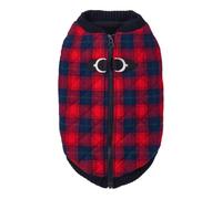 Gooby Fashion Vest Check Dog Jacket - Red Check, X-Large - Warm Zip Up Dog Bomber Vest with Dual D Ring Leash - Winter Water Resistant Small Dog Sweater - Dog Clothes for Small Dogs Boy or Medium Dogs
