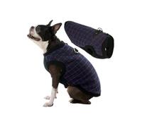 Gooby Fashion Vest Check Jacket - Navy Check, Large - Warm Zip Up Bomber Vest With Dual D Ring Leash - Winter Water Resistant Small Sweater - Clothes for Small or Medium Dogs