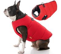 Gooby Padded Dog Jacket in Solid Red - X-Small Warm Zip-Up Vest with Dual D Ring Leash - Water Resistant Small Dog Sweater for Boys and Medium Dogs