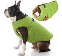 Gooby Padded Vest Dog Jacket - Solid Green, Large - Warm Zip Up Dog Vest Fleece Jacket with Dual D Ring Leash - Water Resistant Small Dog Sweater - Dog Clothes for Small Dogs and Medium Dogs