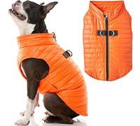 GOOBY Puffer Vest Dog Jacket - Orange, Large - Ultra Thin Zip Up Wind Breaker with Dual D Ring Leash - Water Resistant Small Dog Sweater Coat - Dog Clothes for Small Dogs Boy or Medium Dogs