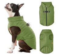 Gooby Puffer Vest - Green, Large - Ultra Thin Zip Up Windbreaker with Dual D Ring Leash - Water Resistant Dog Sweater Coat for Small Dogs