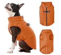 Gooby Puffer Vest - Pumpkin, Small - Ultra Thin Zip Up Windbreaker with Dual D Ring Leash - Water Resistant Dog Sweater Coat for Small Dogs