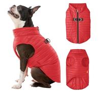 Gooby Puffer Vest - Red, X-Large - Ultra Thin Zip Up Windbreaker with Dual D Ring Leash - Water Resistant Dog Sweater Coat for Small Dogs