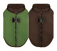 Gooby Reversible Fleece Zip Up with Built-in Harness -Double-Sided Premium Fleece, Dual D-Ring Leash Attachment, Winter Walk Jacket, Olive Branch, X-Large