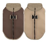 Gooby Reversible Fleece Zip Up with Built-in Harness -Double-Sided Premium Fleece, Dual D-Ring Leash Attachment, Winter Walk Jacket, Toasted Almond, X-Small