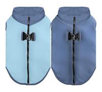 Gooby Reversible Fleece Zip Up with Built-in Harness -Double-Sided Premium Fleece, Dual D-Ring Leash Attachment, Winter Walk Jacket, Winter Sky, Large