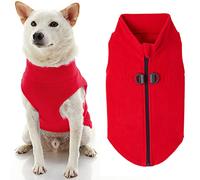 Gooby Zip Up Fleece Dog Sweater - Red, Large - Warm Pullover Fleece Step-in Dog Jacket with Dual D Ring Leash - Winter Small Dog Sweater - Dog Clothes for Small Dogs Boy and Medium Dogs