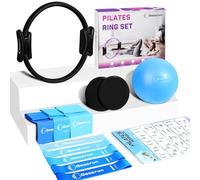 Goocrun Pilates Ring Set Exercise Equipment with Exercise Bands Resistance Bands Set, Pilates Ball, Sliding Disks - Workout Equipment Home Gym Includes Complete Fitness Guide (Black/Blue)