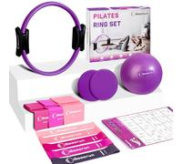 Goocrun Pilates Ring Set Exercise Equipment, with Exercise Resistance Bands Set, Pilates Ball, Sliding Disks. Portable Home Gym - with Fitness Guide Poster (Purple)