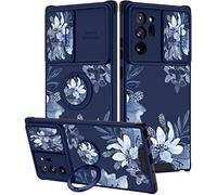 Goocrux (2-in-1 Schutzhülle für Samsung Galaxy Note 20 Ultra, Blumen, Frauen, Mädchen, mit Schiebekamera-Abdeckung + Ringhalter, modische blaue Hüllen für Note20 Ultra 5G 6.9 Zoll