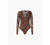 Good American Womens Warped Leopard004 Abstract-print Plunge-v-neck Stretch-woven Body Xs