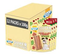 Good Boy Superlicious Chicken, Apple & Cranberry Sticks - Natural Dog Treats - Low Fat Training - Bulk Box - 12 X 100 G