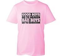 Good Boys Go to Heaven Bad Boys Go to Benidorm Funny Meme T-Shirt Sarcastic Joke Humor Hilarious Holidays Vacations Gift for Gf/BF Gift for Friends Birthday Unisex Top (Pink, 2XL)