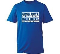 Good Boys Go to Heaven Bad Boys Go to Benidorm Funny Meme T-Shirt Sarcastic Joke Humor Hilarious Holidays Vacations Gift for Gf/BF Gift for Friends Birthday Unisex Top (Royal, XL)